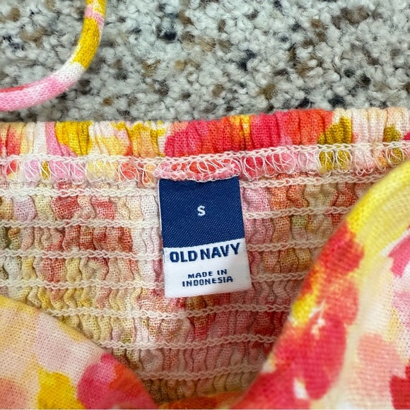 Old Navy Cropped Top Womens Small Floral Linen Pink Yellow Shirt Y2K Sleeveless - Picture 5 of 7